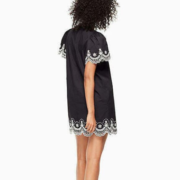 Kate Spade Black Floral Embroidered Cotton Shift Mini Dress Small Short Sleeve - Picture 2 of 7